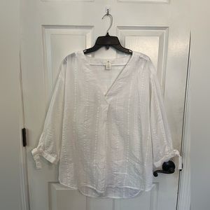H&M White 3/4 Sleeve V-Neck Top, size: women’s M